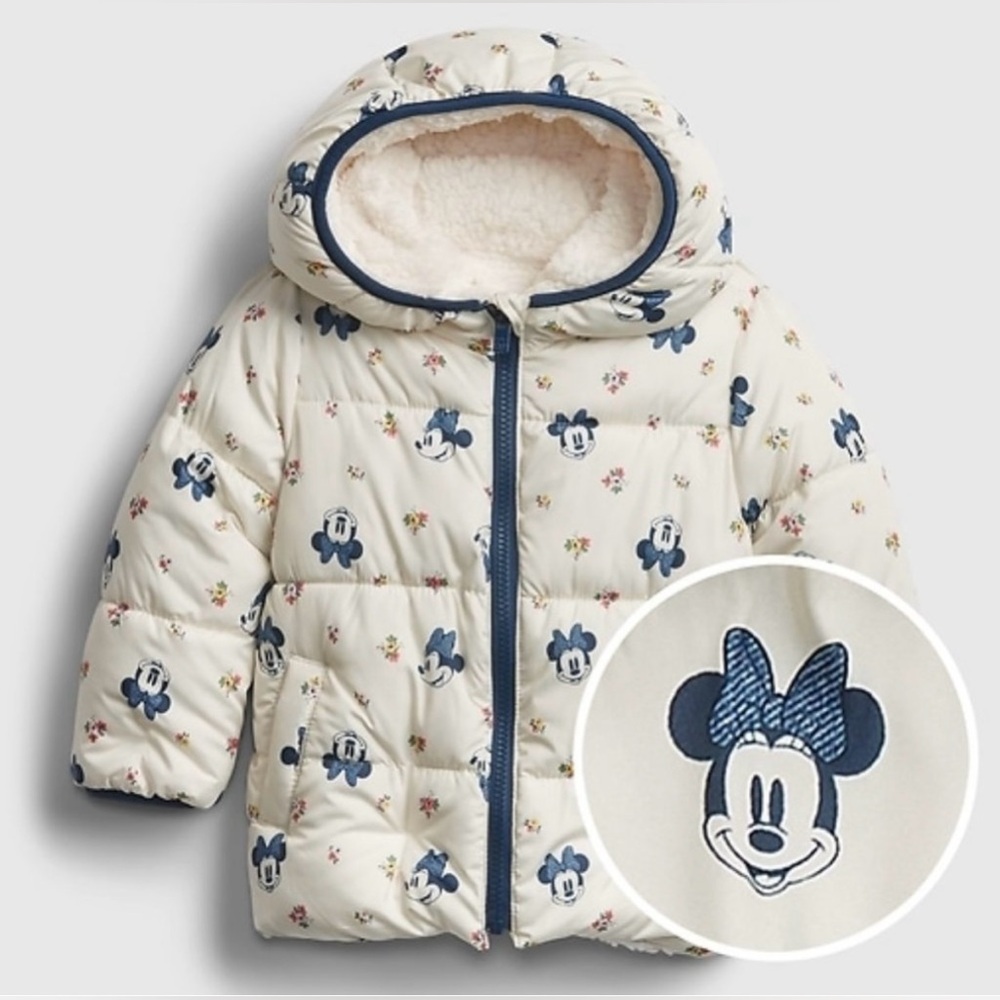 NWT Disney Baby Gap Minnie Mouse Reversible Cozy Sherpa Puffer Jacket Coat Girls